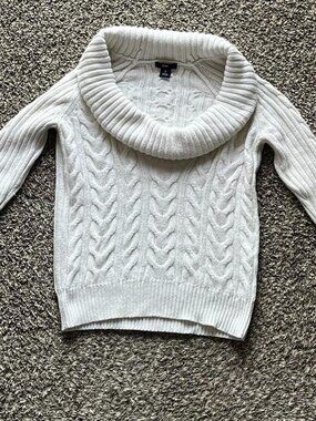 Gap Women Med White Cable Knit Cowl Neck Sweater Cotton Wool Graduation Spring